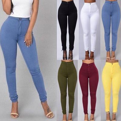 Women's High-waisted Solid-coloured Bottoming Leggings Casual Jeans Oversized Slimming Trousers