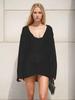 EDOLYNSA Sexy Women's Knitted Casual V-neck Hooded Long Sleeve Beach Mini Dress Hollow Out Beachwear Tunic 2024 Summer Vacation Swimsuit Cover Up K4