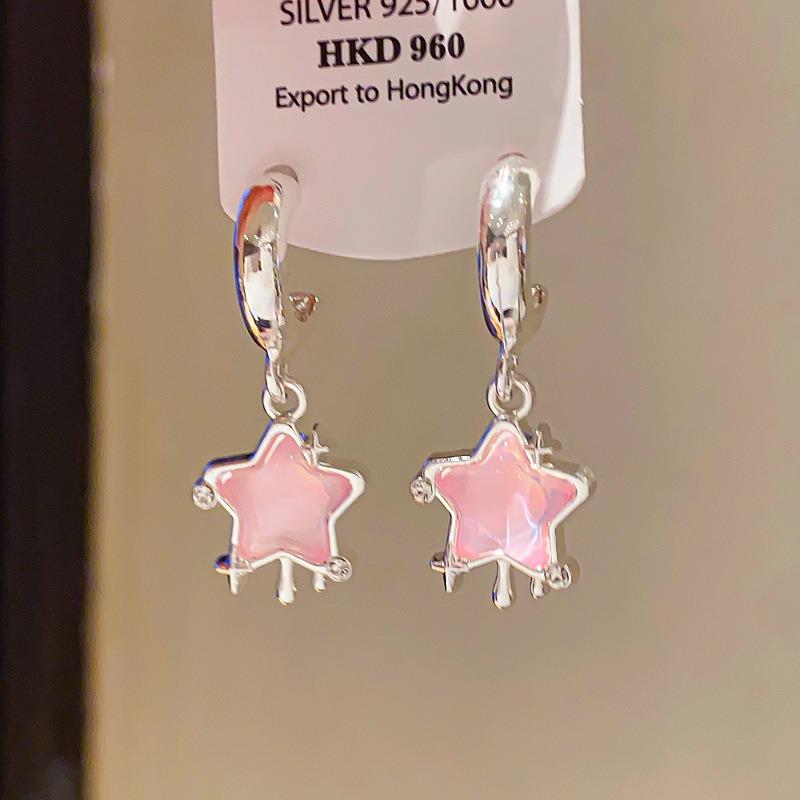 Sweet Life~ Silver Needle Diamond Resin Star C-Shaped Earrings Cute Sweet Wind Earrings Design Sense Beautiful Earrings