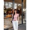 Women's Fashion Water Drop Crew Neck U-Neck Short Sleeve T-Shirt Women's Versatile Slim Skinny Top