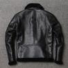 Fur One Lamb Fur Men's Leather Coat Vintage Sheep Wool Classic B3 Winter Coat Warm Lapel