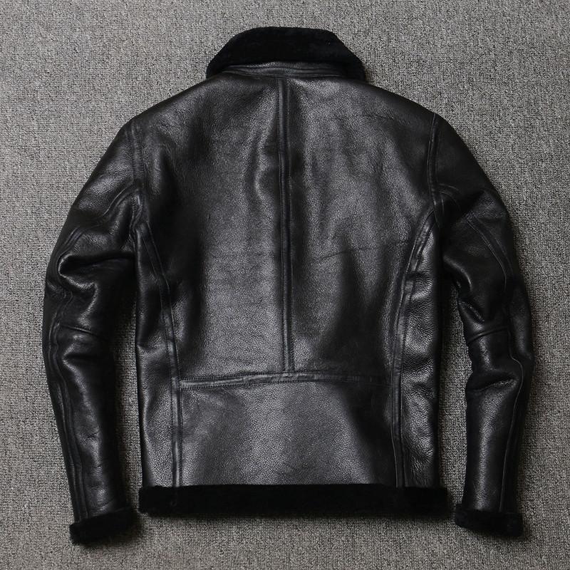 Fur One Lamb Fur Men's Leather Coat Vintage Sheep Wool Classic B3 Winter Coat Warm Lapel