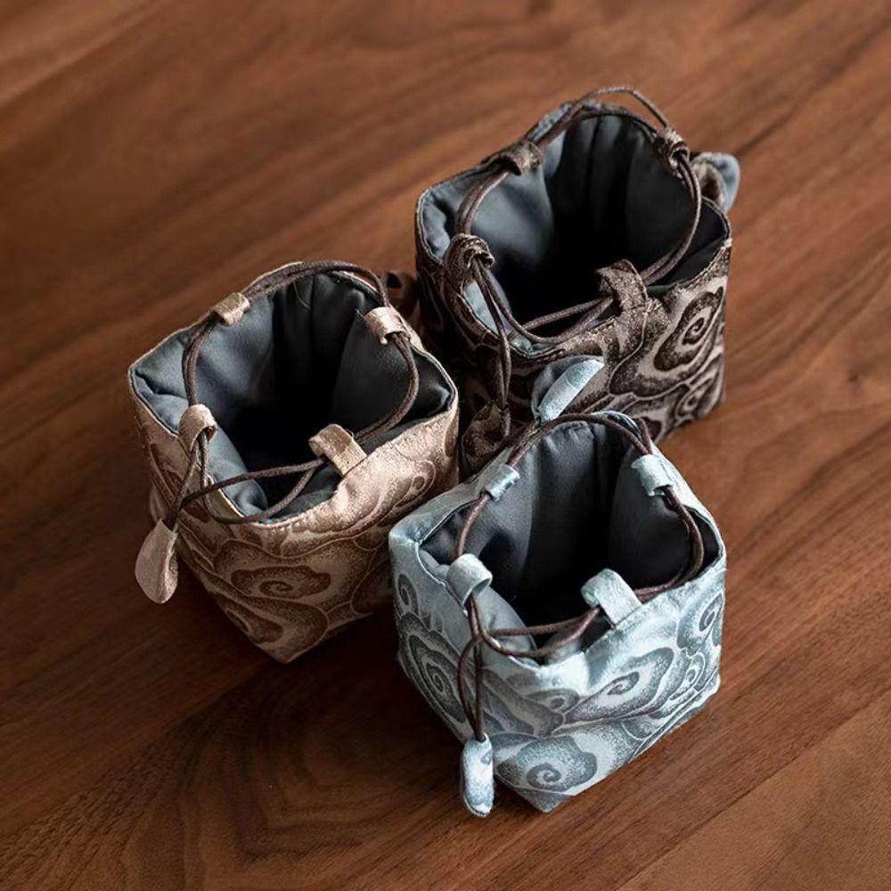 Chinese Style Tea Set Storage Bag Thickened Multi-functional Candy Storage Bag Vintage Portable Teacup Drawstring Bags