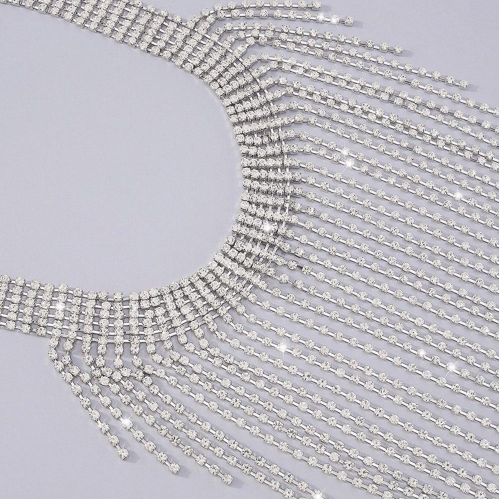 Korean Style Full Rhinestone Necklace Sparkling Clavicle Chain Cute Long Tassel Necklace Women