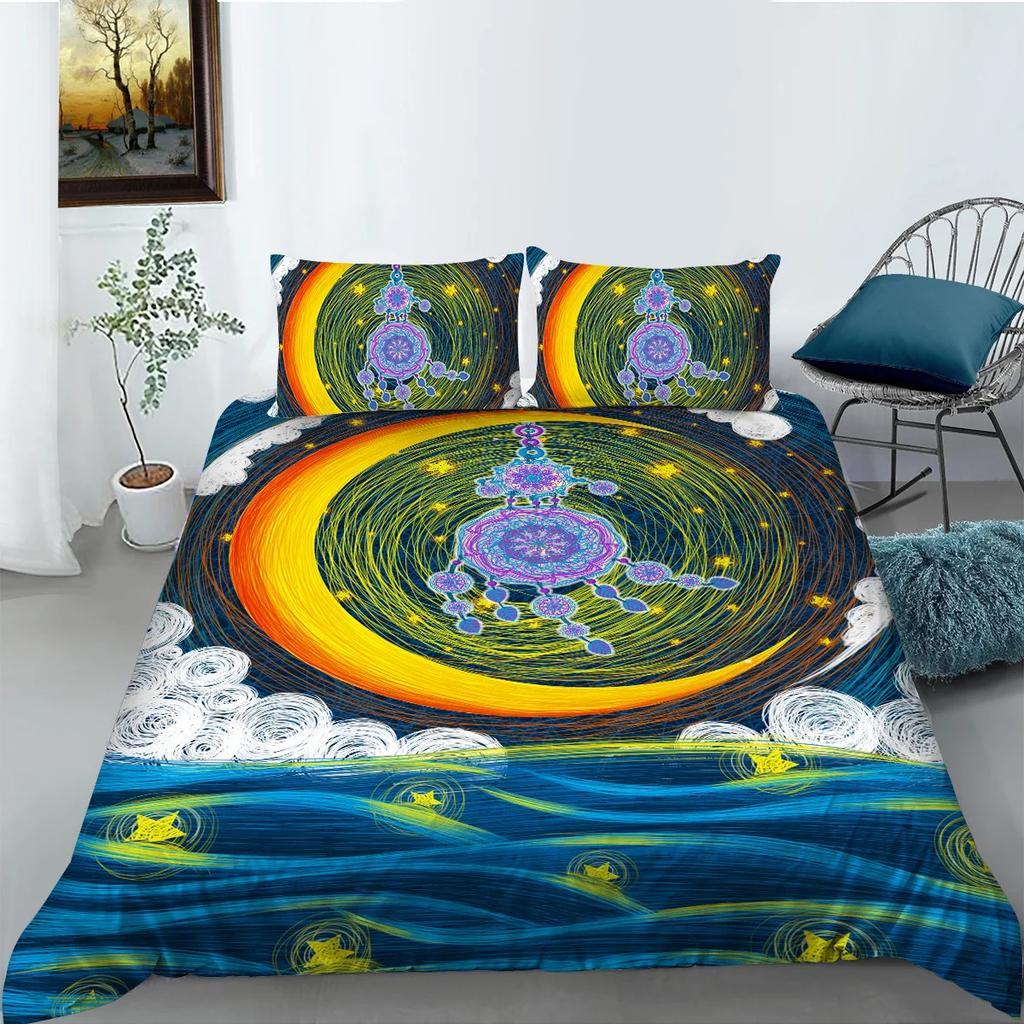 Colorful Dream Catcher Fish And Feather Dreamlike Duvet Cover Boho Polyester Quilt Cover For Girls Women For Bedroom Decorations