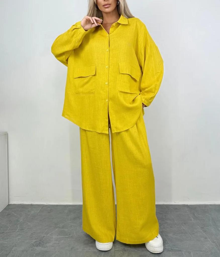 Popular 2025 autumn and winter cross-border new foreign trade women's clothing long-sleeved shirt loose pants two-piece set