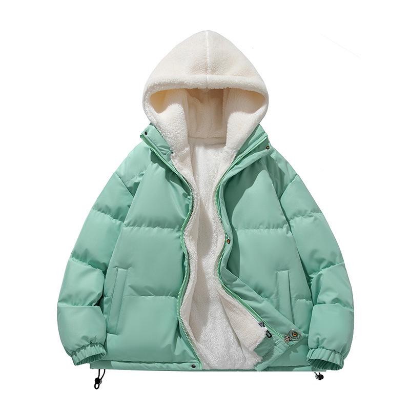 Men's Winter Lambswool Hooded Faux Two-Piece Coat - Thick Plus Velvet Cotton Couple Jacket