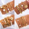 Ingemark Boho Imitation Pearl Chain Coin Pendant Bracelets Set for Women On Hand Vintage Snake Link Bangles Couple Wrist Jewelry
