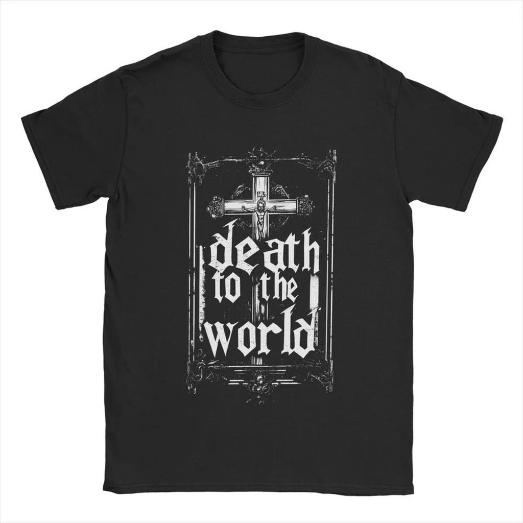 Vintage Russian Orthodox Saying Inscriptions Skull T-Shirts Men O Neck Cotton T Shirt Death To World Tee Plus Size Clothing