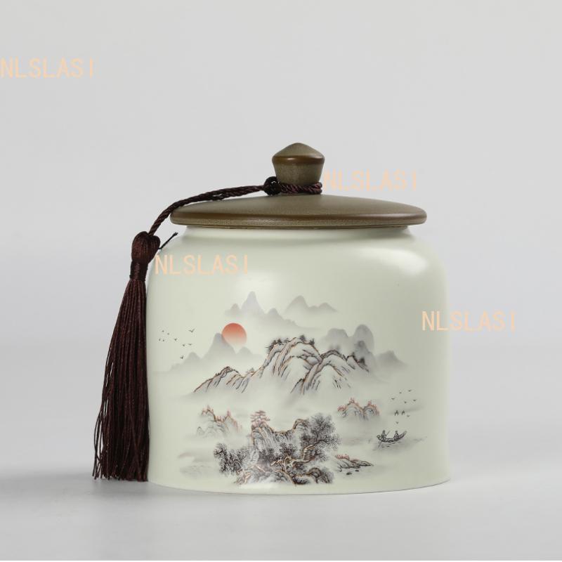 1 Pc Chinese Retro Ceramic Tea Jar Household Sealed Tea Storage Jar Facial Mask Powder Can Used for Storing Kitchen Spices