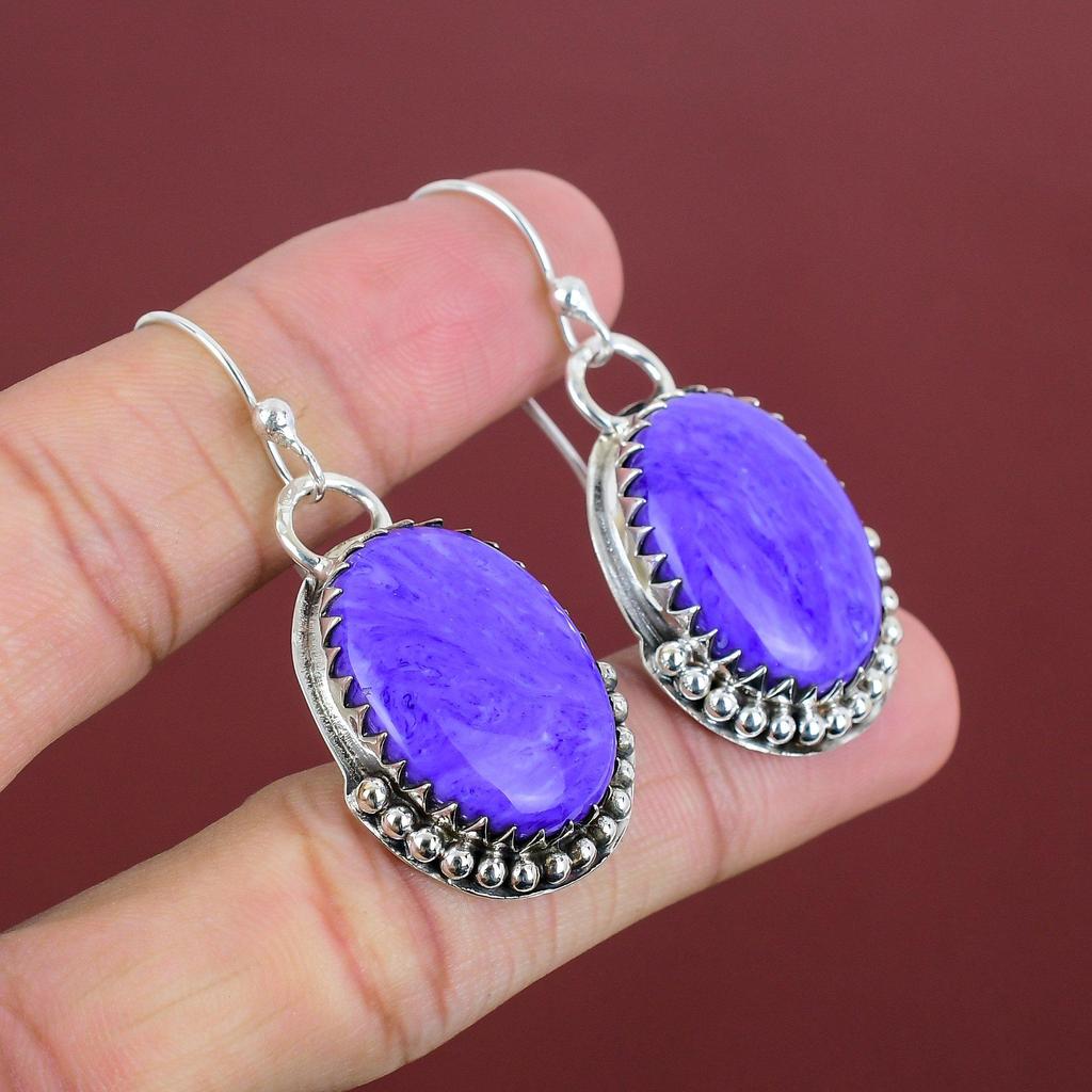 Charoite Earring Natural Gemstone Earrings Handmade Jewelry 925 Sterling Silver Earring Elegant Jewelry Healing Stone Earring Gifts For Wife