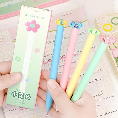 4 Stück Blooming Bud Gel-Tintenstifte, Bonbonfarbener Schaft, 0,5 mm, schwarze Farbe zum Schreiben