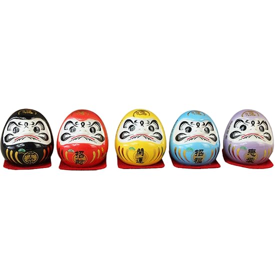 NASSIA Daruma Doll Ornament Mini 5-Piece Set Ceramic Cute Decoration Car Interior Decor Gift (Daruma
