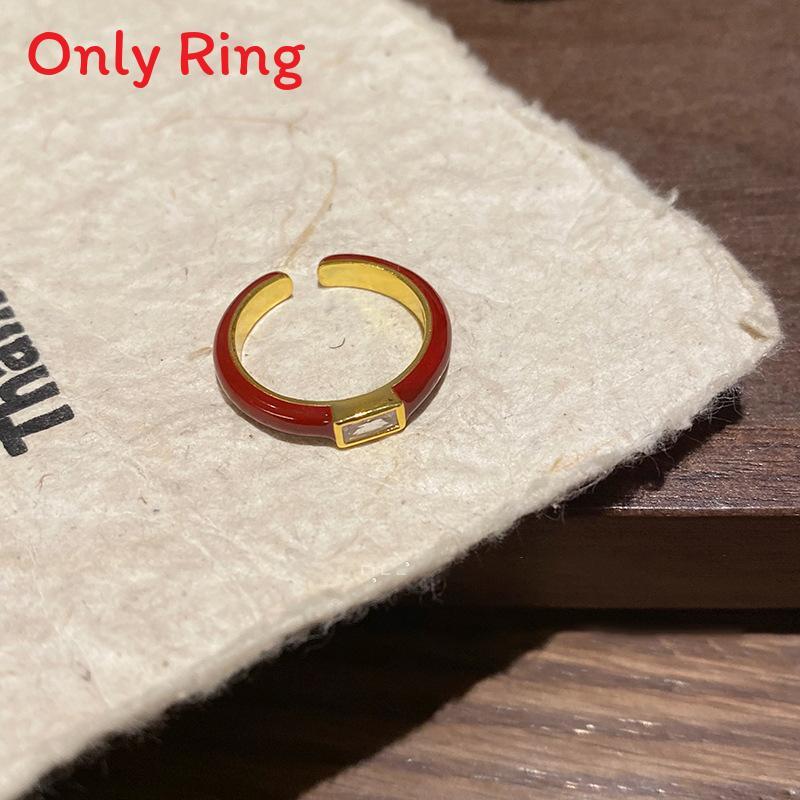 Geometric Copper Ring With Zirconia Inlay For Vintage Fashion Women