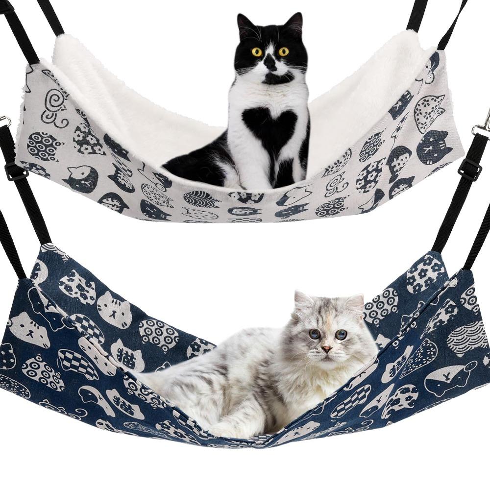 2pcs Pet Cat Hanging Hammock Soft Breathable Pet Cage Hammock with Adjustable Straps and Metal Hooks Soft Bed Sleeping for Cat