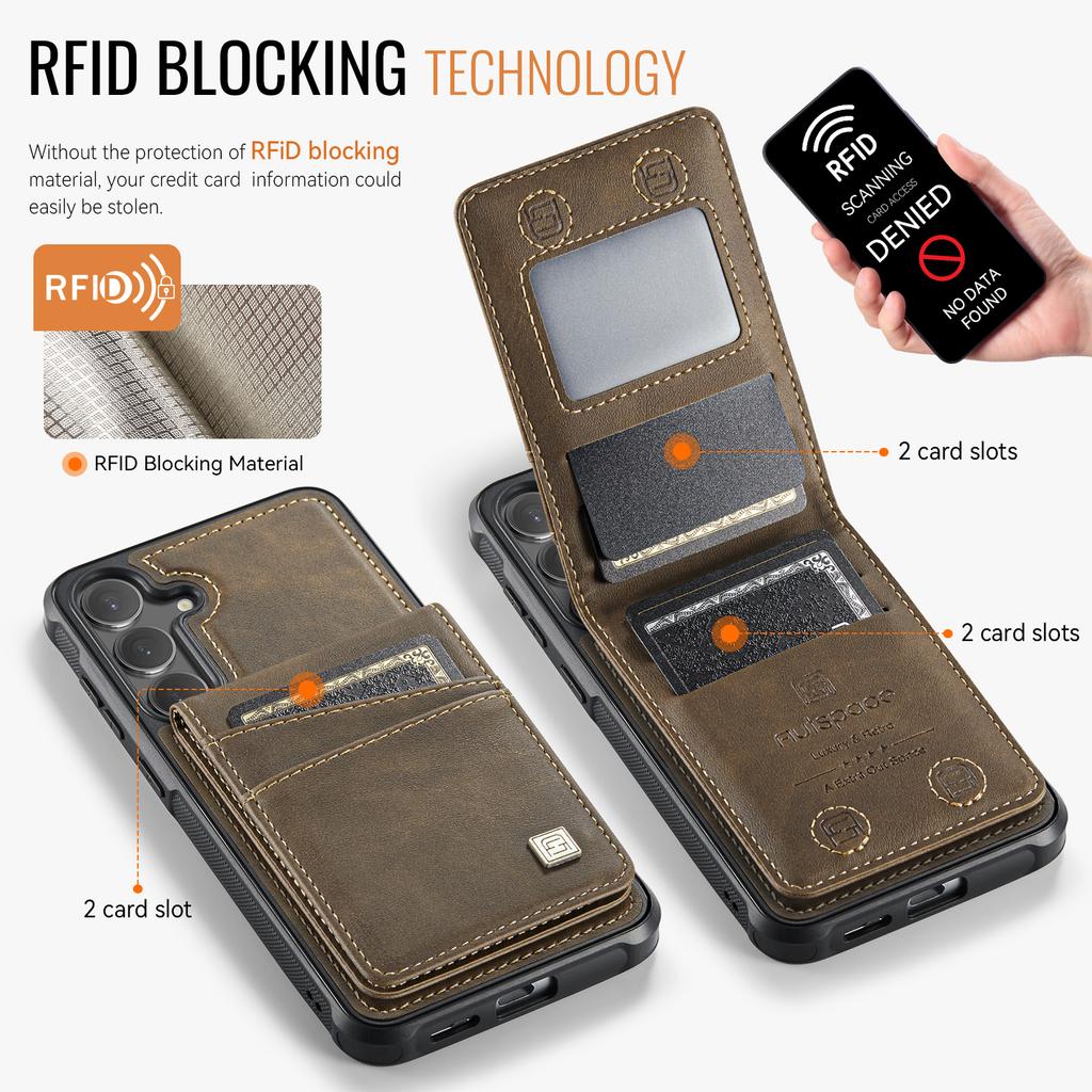 Etui na Samsunga Galaxy S25+/Galaxy S24+ AUTSPACE A12 Skórzany Pokrowiec na Tył z Magnetycznie Odpinaną Kieszenią na Karty i Podstawką