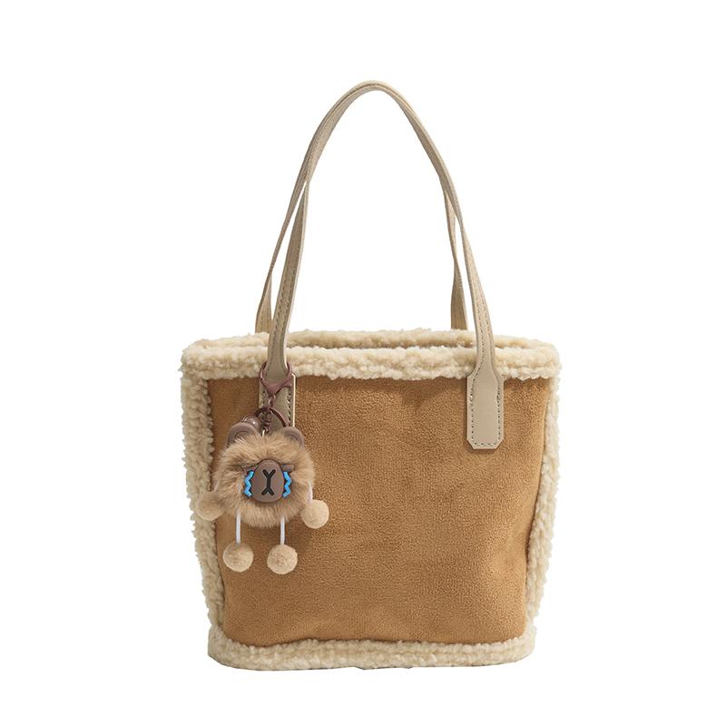 

Новогодняя сумка, зимняя новая сумка из овечьей шерсти, универсальная сумка «мать и дитя» большой вместимости, рождественская плюшевая сумка. коричневый