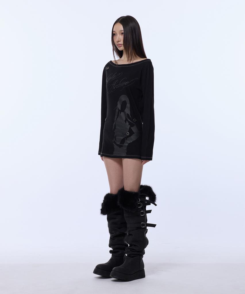 GILAARCHIVE One Shoulder Eyelet Long Sleeve_Black