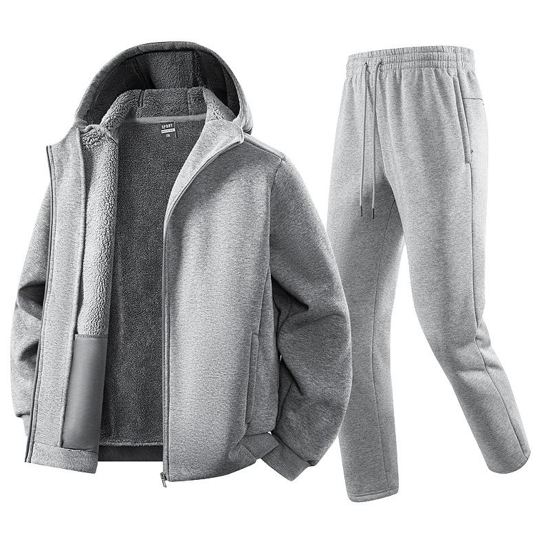 Men's Tracksuit Winter Cotton Sports Suit Thick Warm Hoodie+Sweatpan 2pcs Set Men's Cardigan Sweatshirt Set
