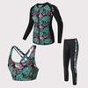 ARGO Tropische Damen-Reißverschluss-Rashguard 3-teiliges Set Schwarz (Typ A)