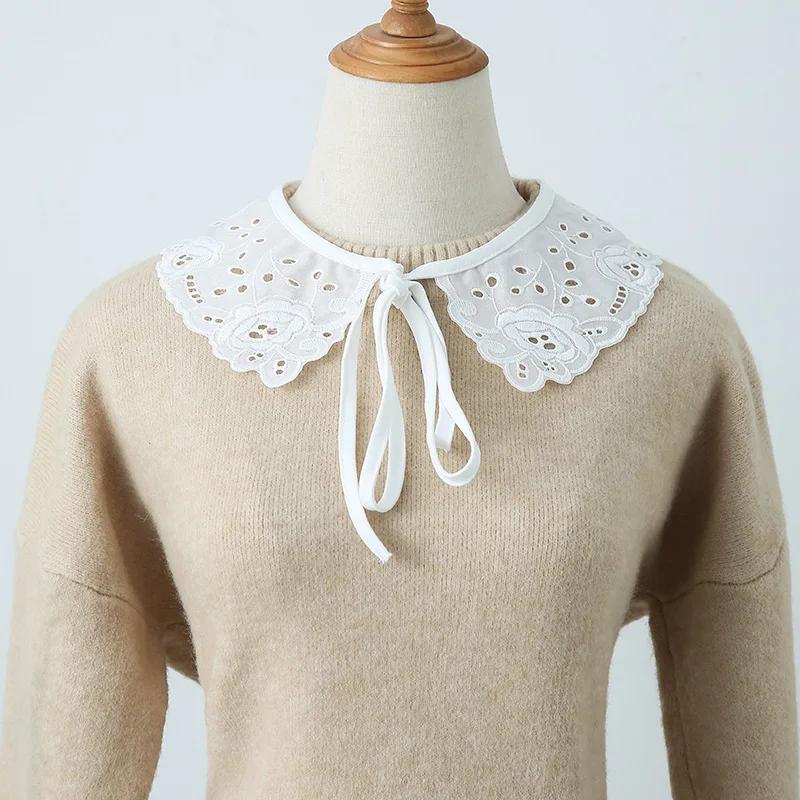 Korean Style Women Lace False Collar Detachable Collar Neckline Hollow Out Scarf Fale Collar Half Shirt Blouse Top Mini Cape