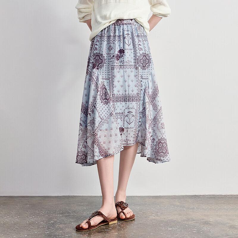 Women's Bohemian Floral Lyocell Linen A-Line Midi Skirt
