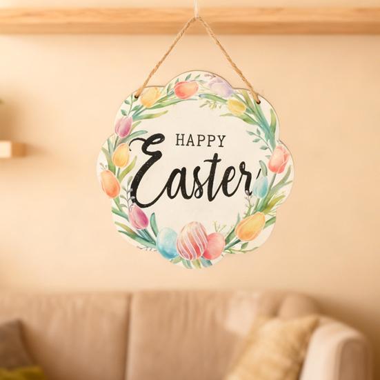 Yousheng Happy Easter Spring Wooden Hanging Decoration Farmhouse Rustic Holiday Easter Party Front Door Wall Hanging Sign Hanger Ornament Pendant