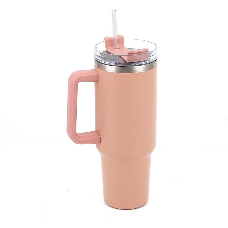 1.2L Large Capacity Car Thermos Cup With Handle And Straw,Double Layer Stainless Steel Vacuum Flasks,Outdoor Travel Water Bottle