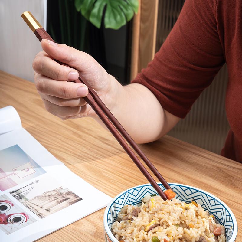 Deou Xingguang Natural Redwood Copper Head Chopsticks (5 Pairs)