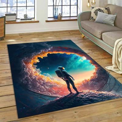 Espace Extra-atmosphérique Astronaute Univers Spationaute Dessin Animé Tapis Carpette pour Maison Salon Chambre Canapé Paillasson Décor, Tapis de Jeu pour Enfant Antidérapant