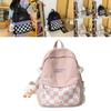 Simplified Checkered Letter Pattern Student Backpack With Plush Pendant For Middle School Students