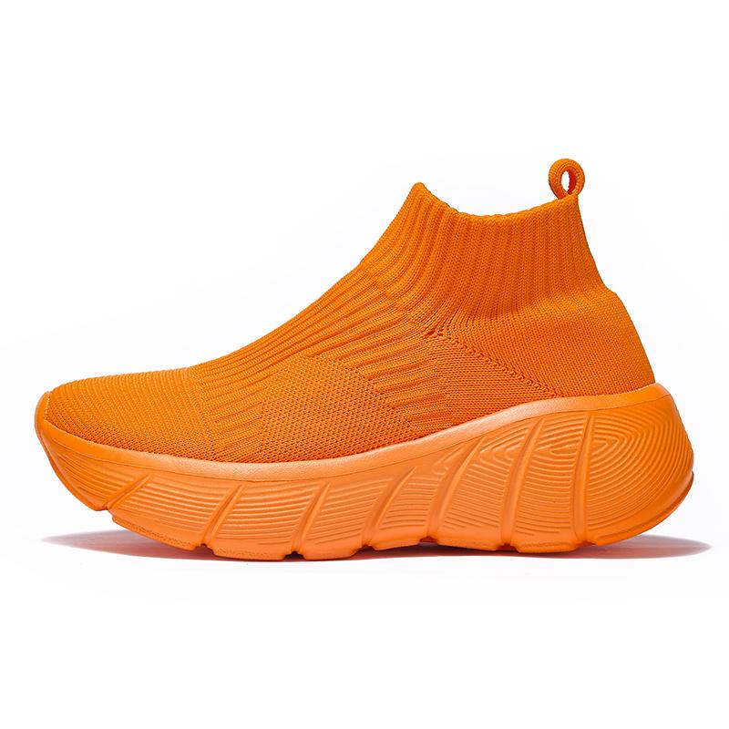 Fashion Fashion Platform Sports Shoes Men Orange High Top Knit Casual Sneakers Women Lightweight Breathable Slip-on Men's Running Shoes