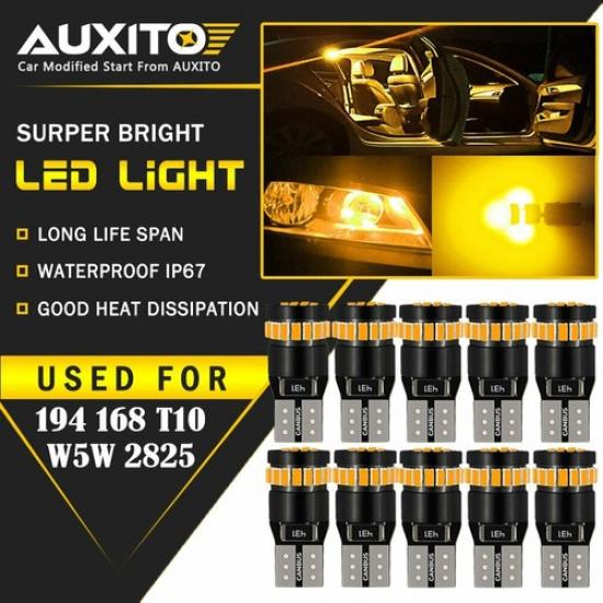 10X AUXITO Amber Yellow 168 194 921 License Side Marker Light Canbus LED Bulb EA