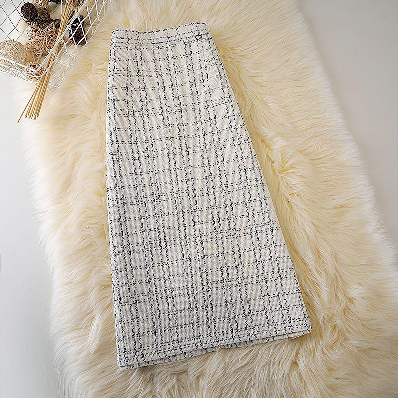 

Женская элегантная повседневная офисная женская с высокой талией осенне-весенняя винтажная шерстяная сумка с решетчатыми разрезами, хип-юбка на один шаг 2XL