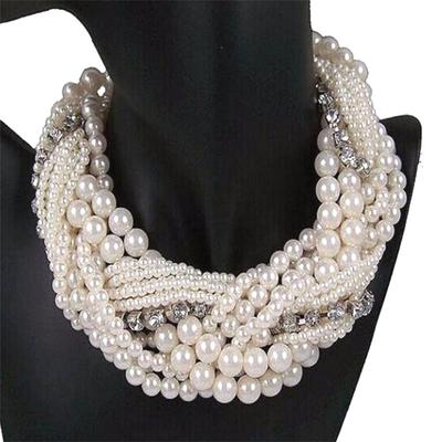 Hot Winding Chunky Statement Retro Rhinestone Simulated Pearl Multilay Layer κολιέ