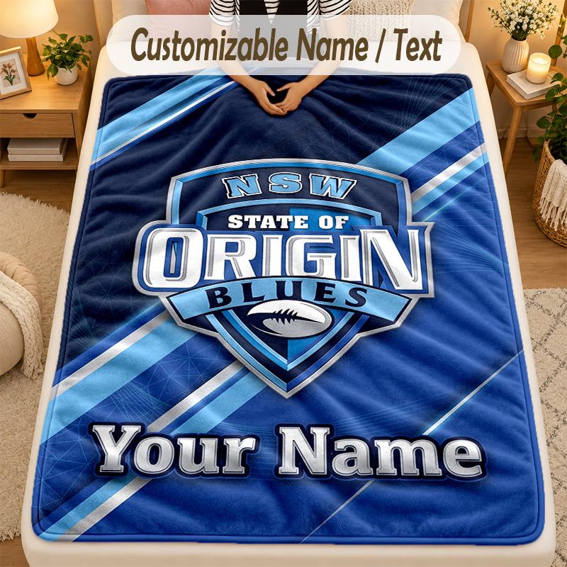 Flannel BlanketNSW Blues Logo Custom Name Text Personalized Soft Warm Throw Blanket Home Decor Gift