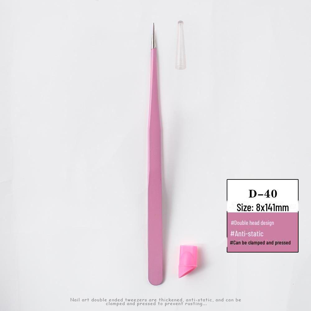 Double-Headed Multifunctional Nail Art Tweezers with Silicone Press Stick and Straight Head for Embossed Stickers and Jewelry Clippers.