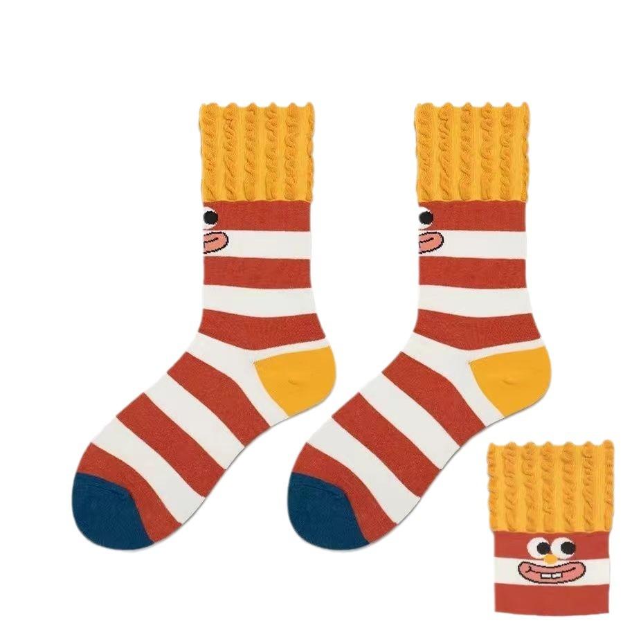 Pommes-Socken für Mädchen im Winter, lustige und niedliche Cartoon-Graffiti-Socken
