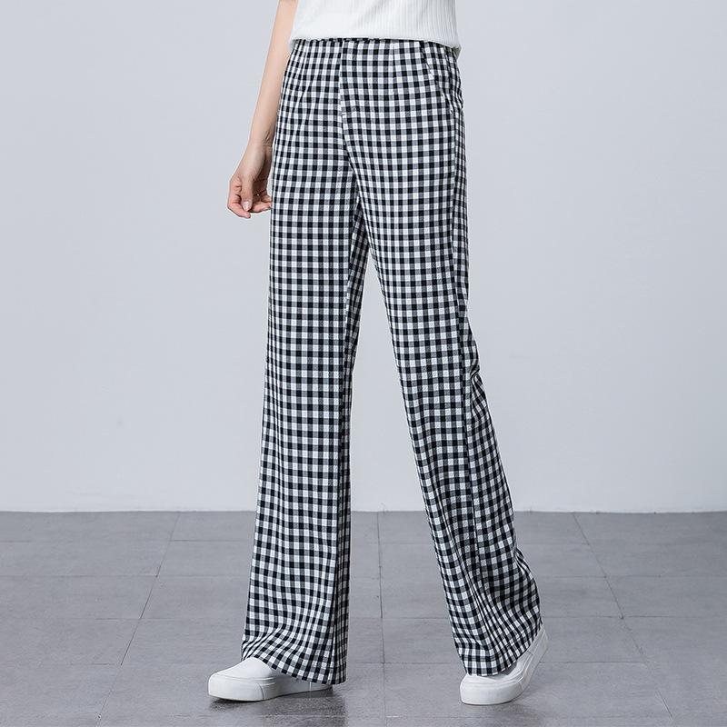 Plaid pants children's summer thin wide-leg pants drape slightly pull pants floor-mopping pants long pants thousand bird grid casual pants high waist