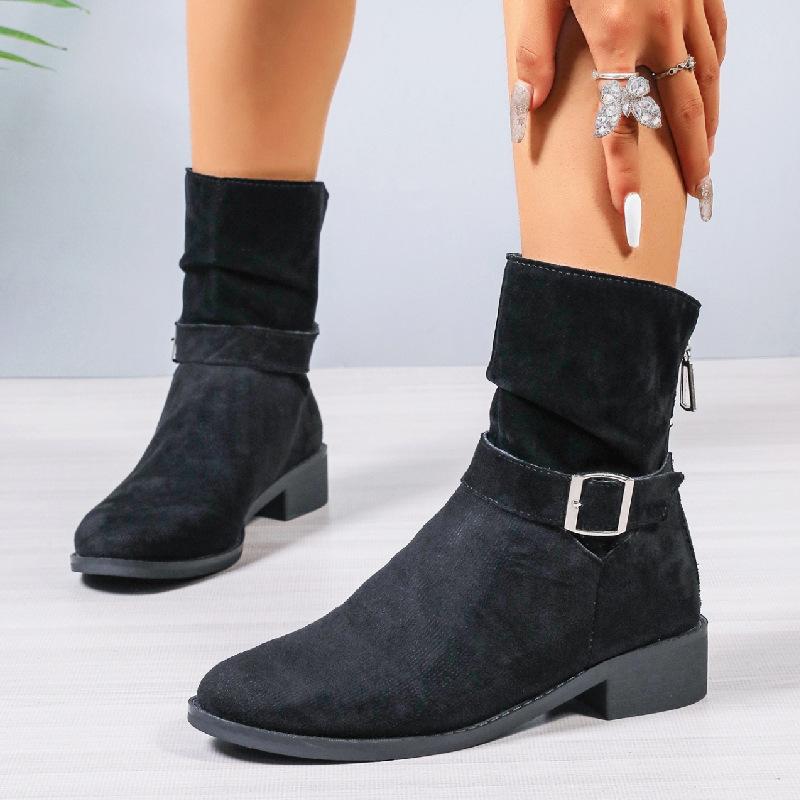 Neue kurze Stiefel für Damen, Stiefel mit rundem Kopf und grobem Absatz, große Martin-Stiefel für Damen
