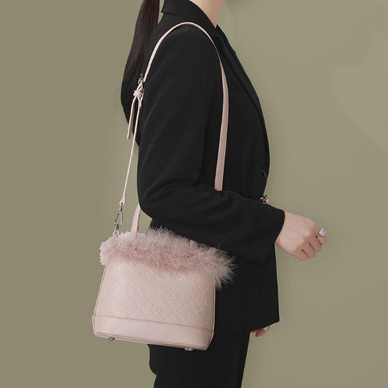 Plush Pink Handbag Women  New Japanese Korean Autumn Winter Original Niche Design Popular Bag Single Shoulder Crossbody Pack