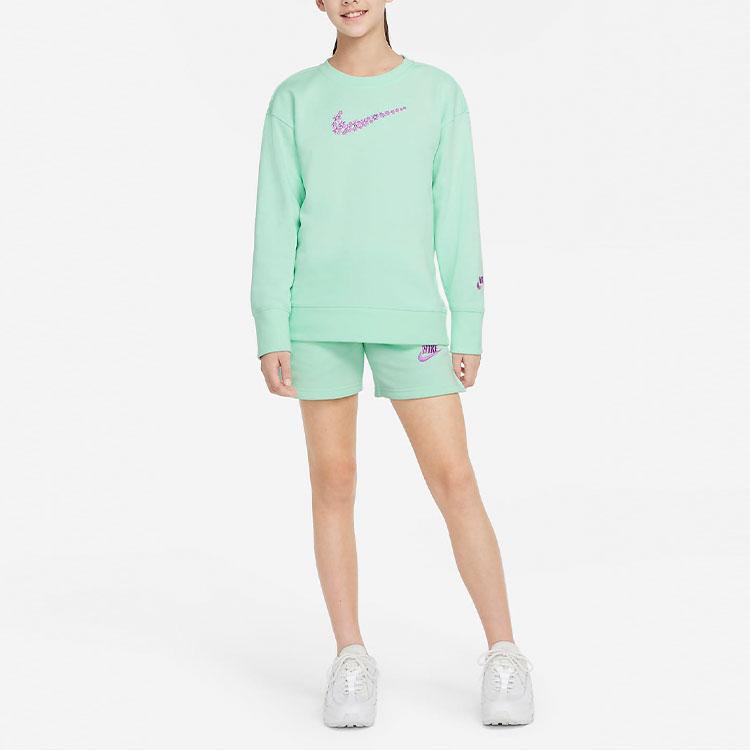 Nike Sweatshirt Little Daisy Print Casual Pullover Long Sleeve Kids Tops Foam-Mint-Green DM8210-379