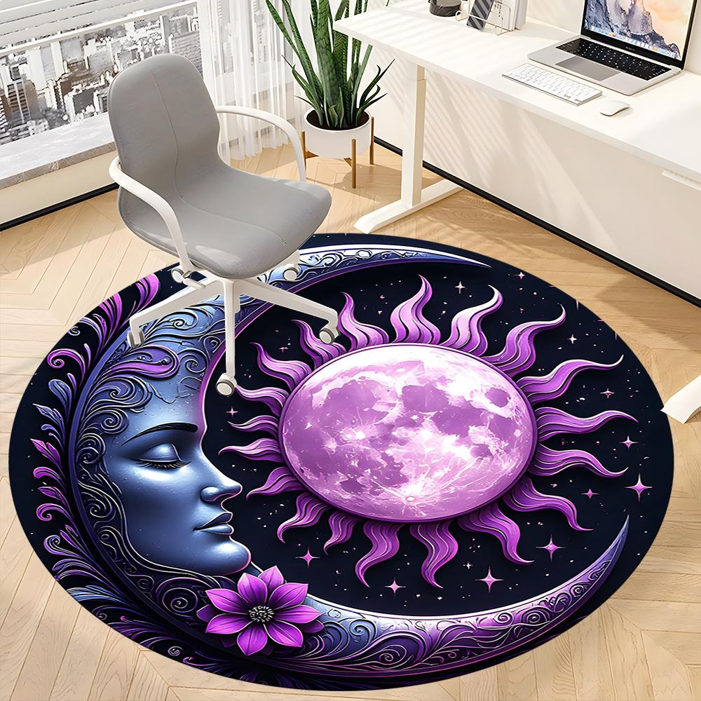 1pc Moon Sun Office Round Area Rug, Indoor Mat Suitable ForOffice, Under Office Chairs Bedroom Living Room Home Decor, Room Decot120