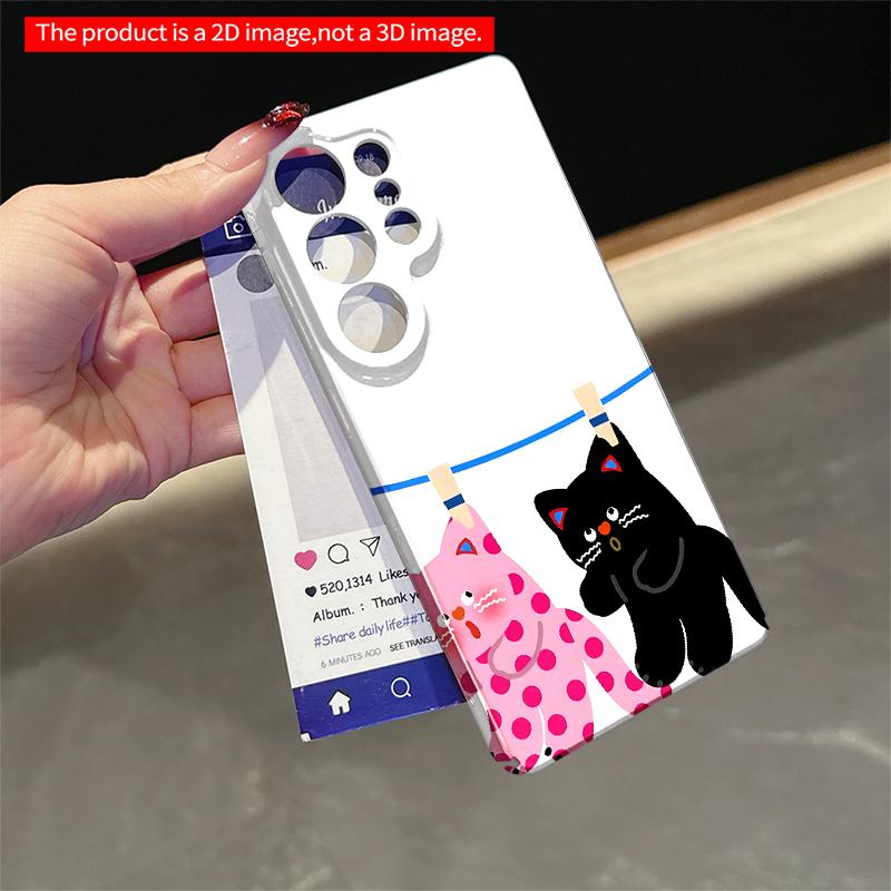 2DFlat Samsung Phone Case Cute Cats Hanging On Laundry Line Phone Case Applicable To Galaxy S23 S24 S25ULTRA S26 A12 A14 A15 A16 A54 A55