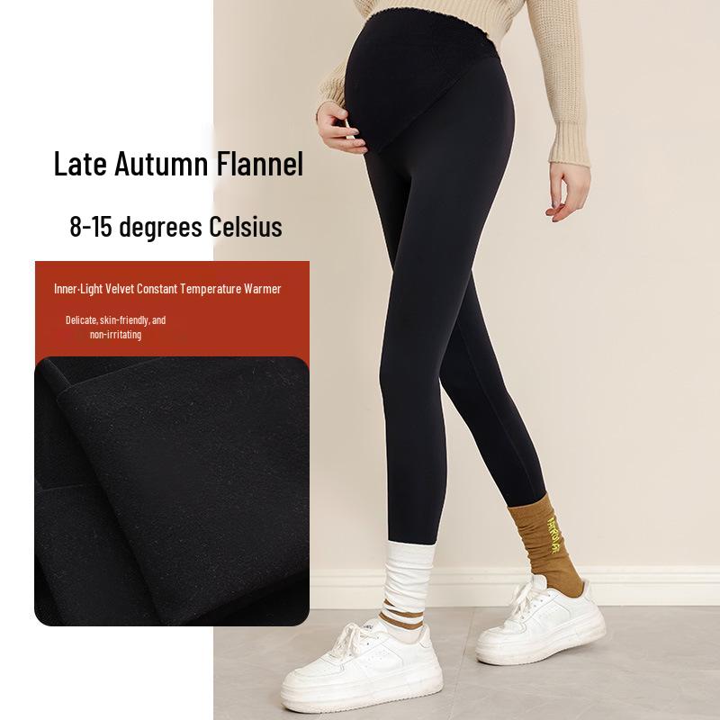 Maternityleggings i stora storlekar: Smalnande Höst/Vinter Byxor med Hajmage-stöd och Sammet