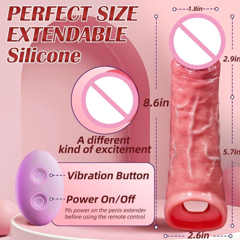 Silicone Penis Sleeve Electric Remote Control Tongue Licking Simulation Thickened Penis Enlargement Cover Adult Sex Toy for Men