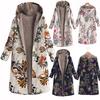 Kvinners vintervarme yttertøy med blomstertrykk Hettelommer Vintage oversize kåper