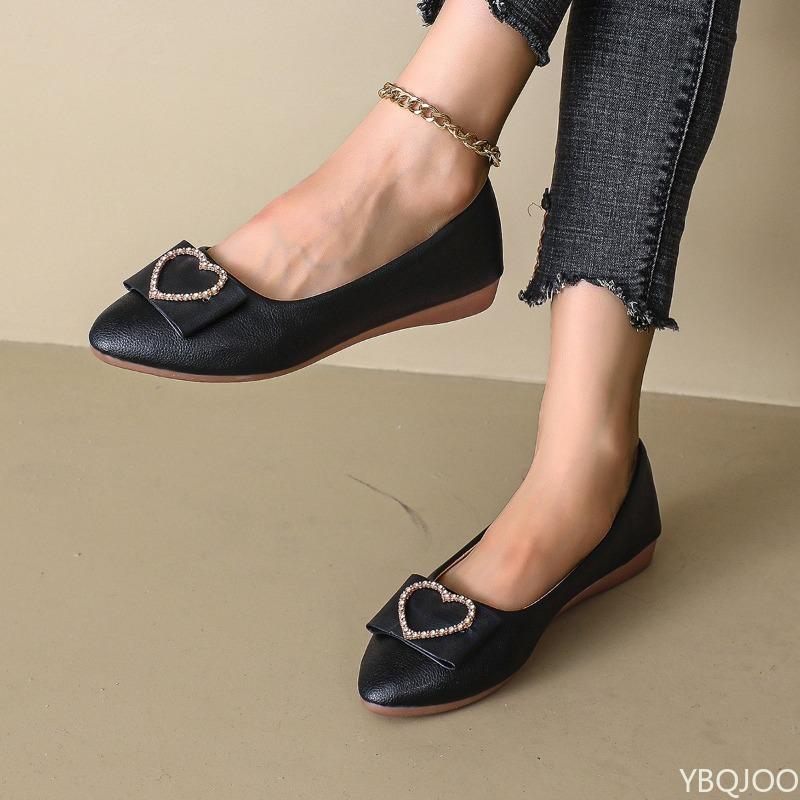 Fashion 2025 New Flat Bottomed Shallow Mouth Shoes Spring Autumn Woman Shoes Ballets Bow Lady Fashionable Versatile Pointed Toe Slip