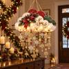 Christmas Party Supplies Vintage Lighted Snowfall Cloud, Cascading Snowflake Light with Reindeer/Angel, Winter Hanging Decor LED Holiday Lantern