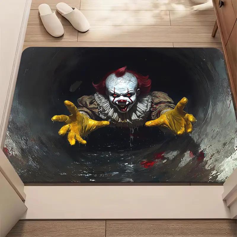 VIKAMA New Halloween Clown Doormat, Horror-Themed Rug, Entrance Hallway Bathroom Door Mat, Non-Slip Absorbent Home Decor